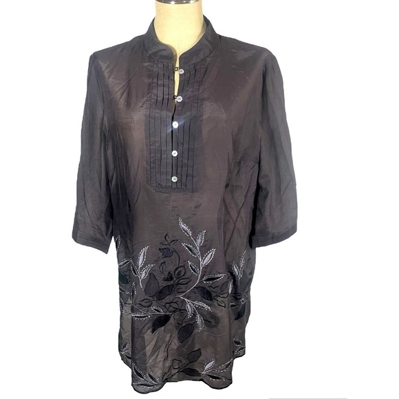Coldwater Creek Women’s Silk blend Embroidery black Tunic Dress Size PL (14-16) - Picture 1 of 8